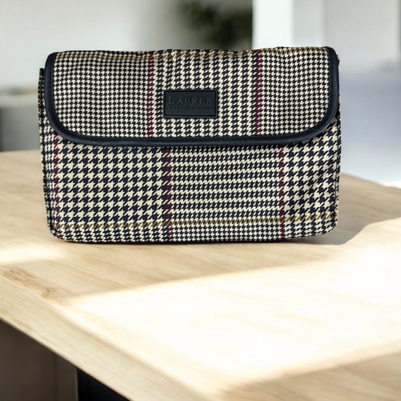 Lauren Ralph Lauren Houndstooth Clutch Classic Pattern Zipper - Picture 1 of 6